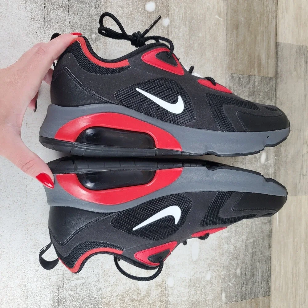 Nike Air Max 200 Mens Shoes Sz 8 Athletic Black University Red Lace Up Sneakers